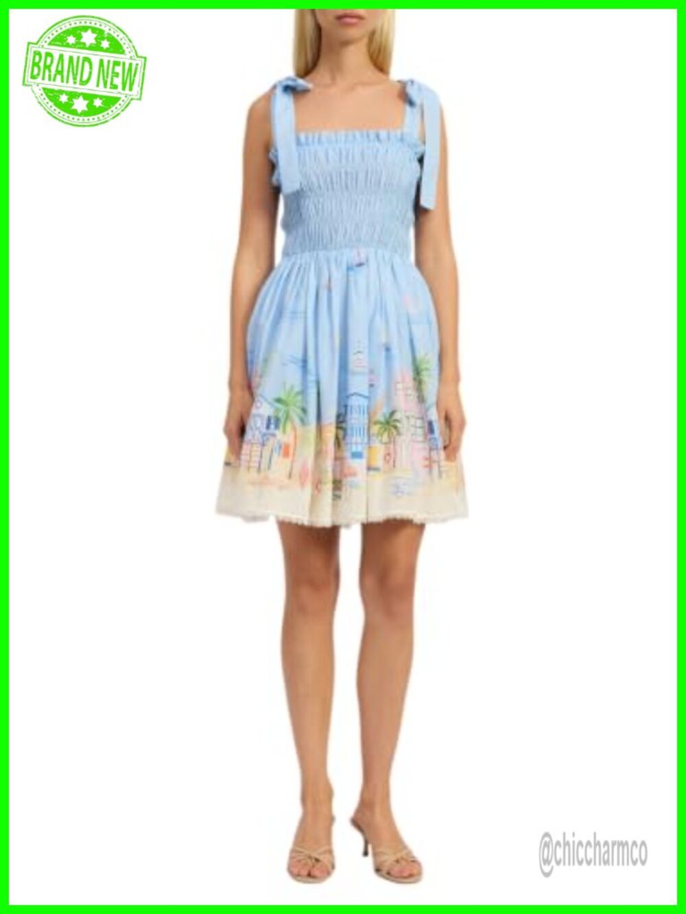 En Saison Dawn Mini Dress Smocked Bodice Tie Straps A-Line Casual